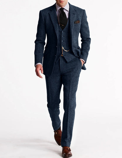 Percival | Men's Tweed Herringbone Three Piece Formal Suit