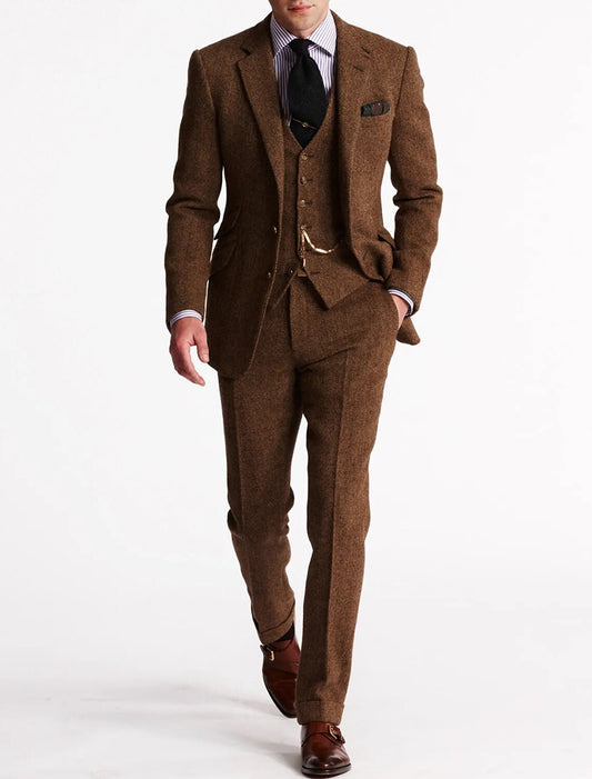 Percival | Men's Tweed Herringbone Three Piece Formal Suit
