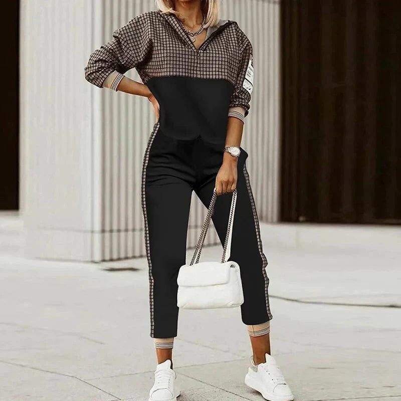 Marlowe | Women's Casual Zip Neck Monogram Print Tracksuit