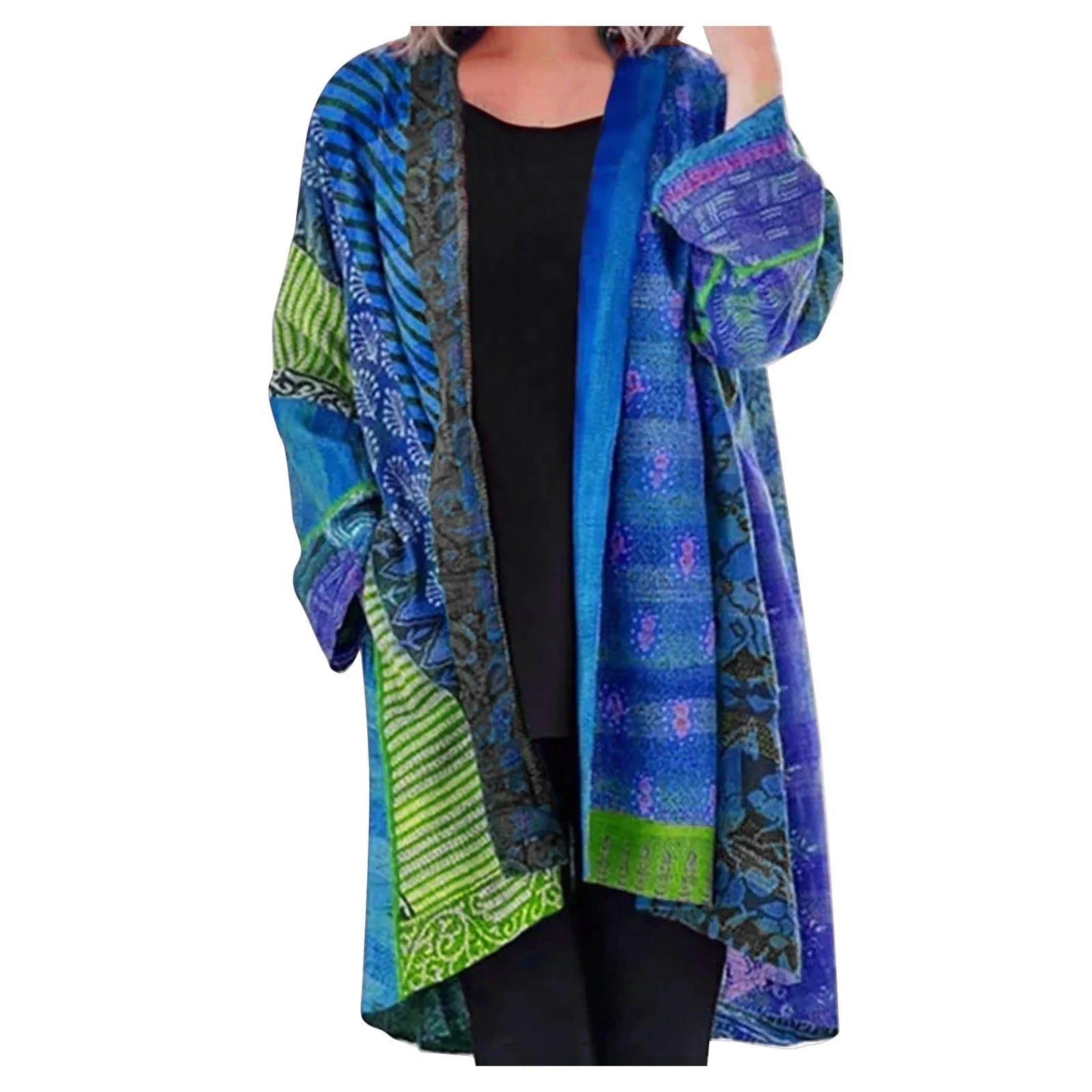 Talia | Women's Vintage Print Open Front Long Sleeve Duster Cardigan