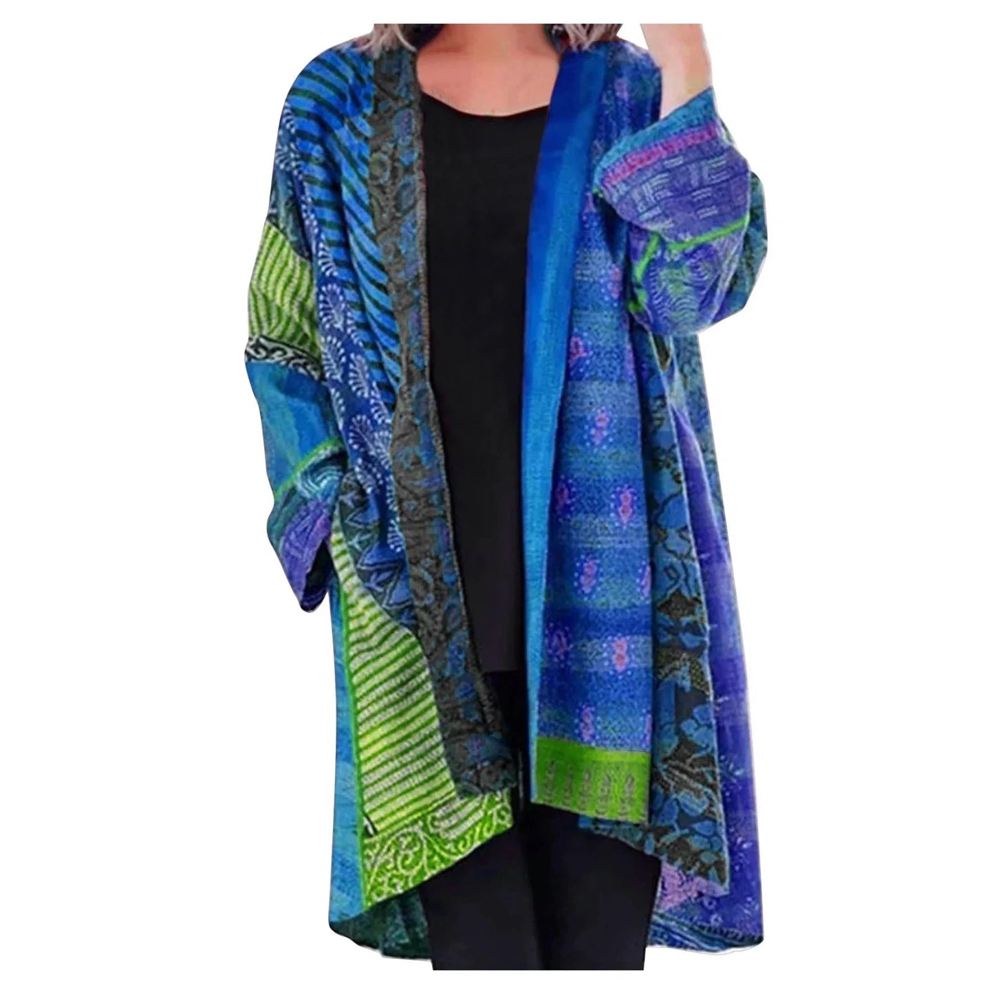 Talia | Women's Vintage Print Open Front Long Sleeve Duster Cardigan