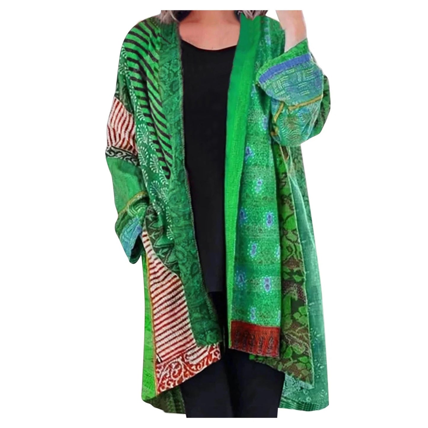 Talia | Women's Vintage Print Open Front Long Sleeve Duster Cardigan