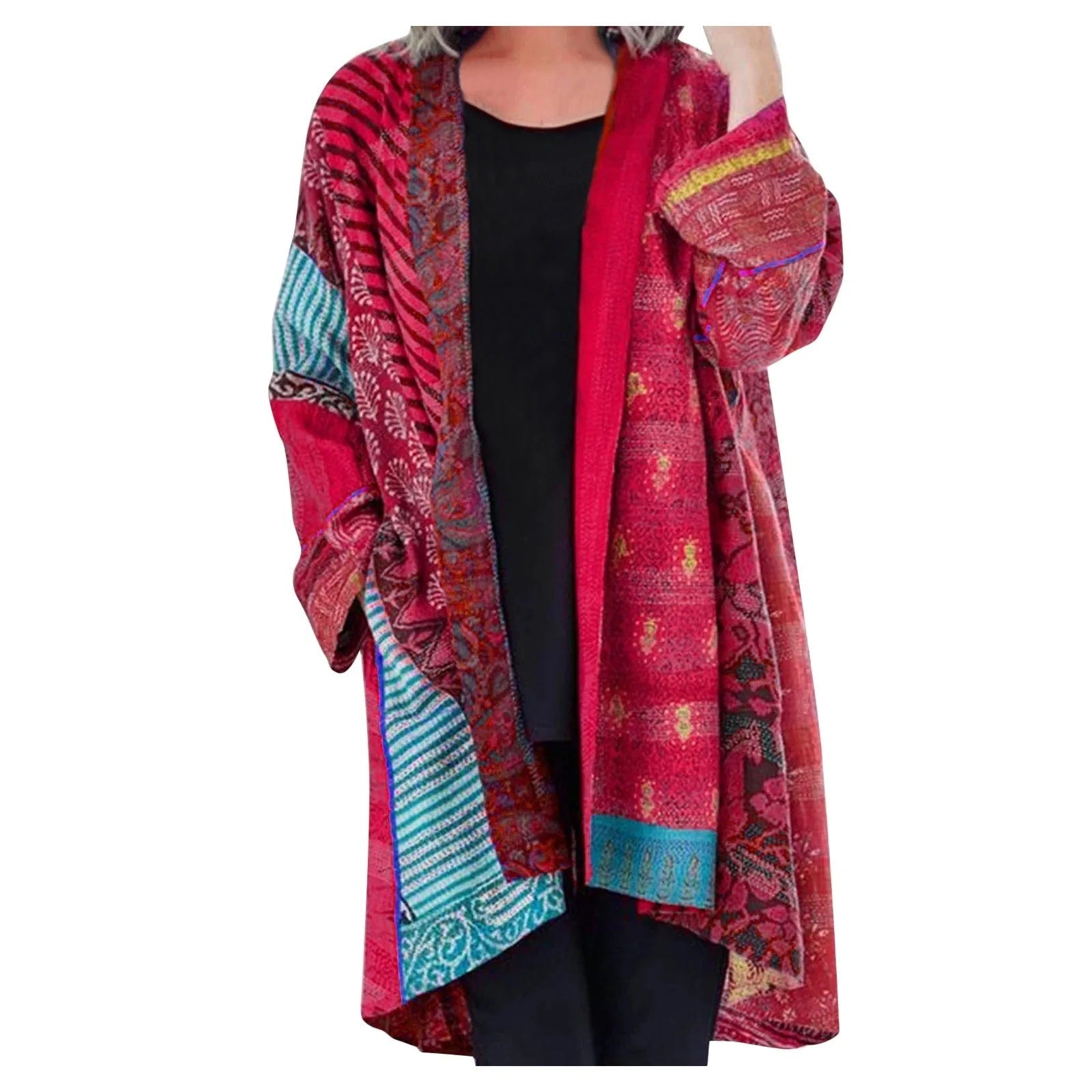 Talia | Women's Vintage Print Open Front Long Sleeve Duster Cardigan