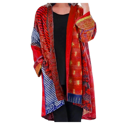Talia | Women's Vintage Print Open Front Long Sleeve Duster Cardigan