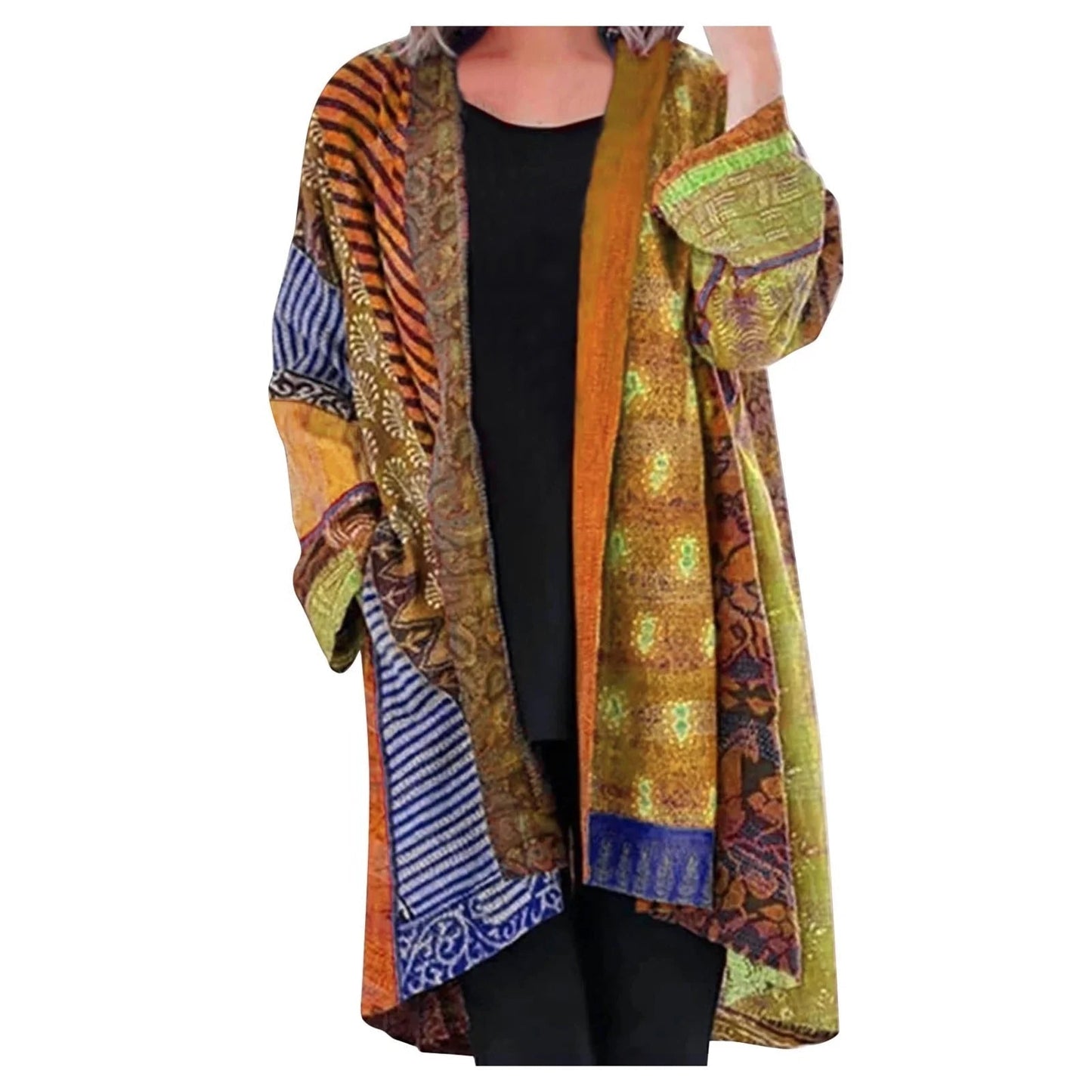 Talia | Women's Vintage Print Open Front Long Sleeve Duster Cardigan