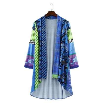 Talia | Women's Vintage Print Open Front Long Sleeve Duster Cardigan