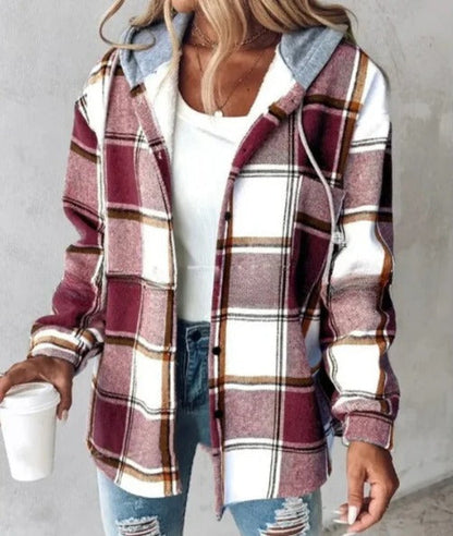 Brenna | Women's Plaid Hooded Cozy Overshirt Jacket
