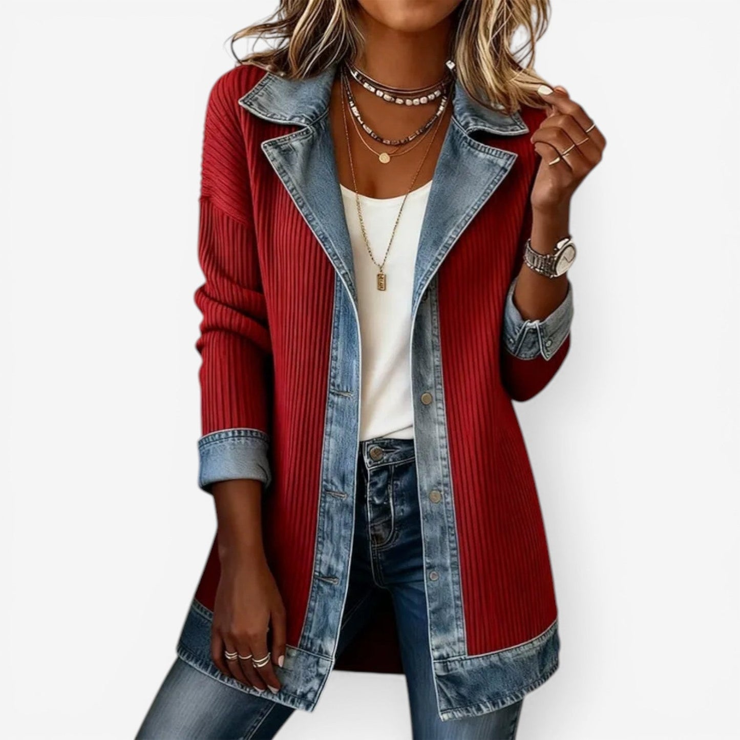 Maren | Women's Layered Collar Button Denim Jacket