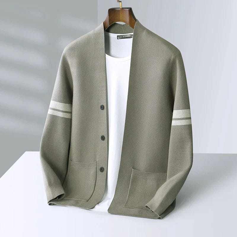 Osric | Men's Knit Striped Sleeve Open Front Cardigan
