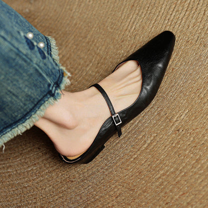 Marlowyn | Women's Leather Pointed Toe Ankle Strap Mule Flat