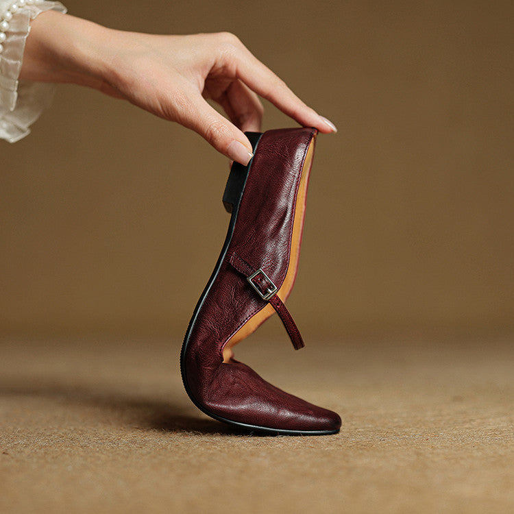 Marlowyn | Women's Leather Pointed Toe Ankle Strap Mule Flat