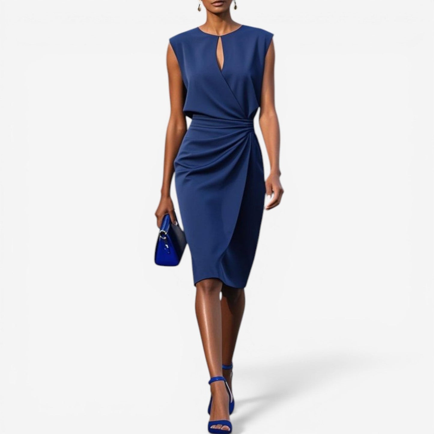 Lisandrah | Keyhole Cutout Sleeveless Ruched Waist Asymmetric Elegant Midi Dress