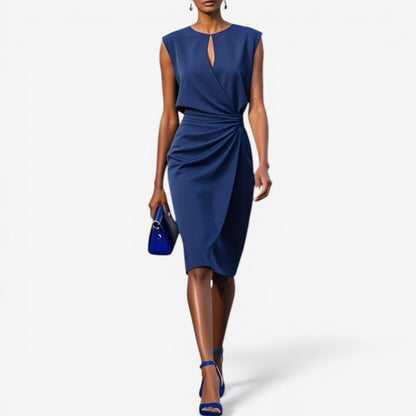 Lisandrah | Keyhole Cutout Sleeveless Ruched Waist Asymmetric Elegant Midi Dress
