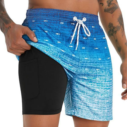 Kai | Men's Swim Shorts Quick Dry Tropical Print Compression Liner