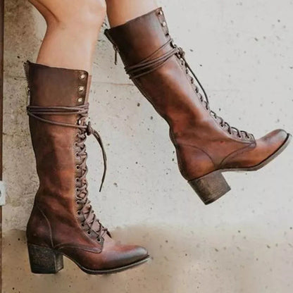 Bella | Women's Lace-Up Knee High Leather Boots