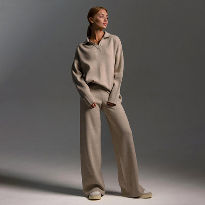Indy | Women's Lounge Set Oversized Polo Sweater Wide Leg Trousers