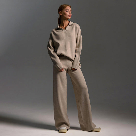 Indy | Women's Lounge Set Oversized Polo Sweater Wide Leg Trousers