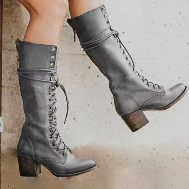 Bella | Women's Lace-Up Knee High Leather Boots