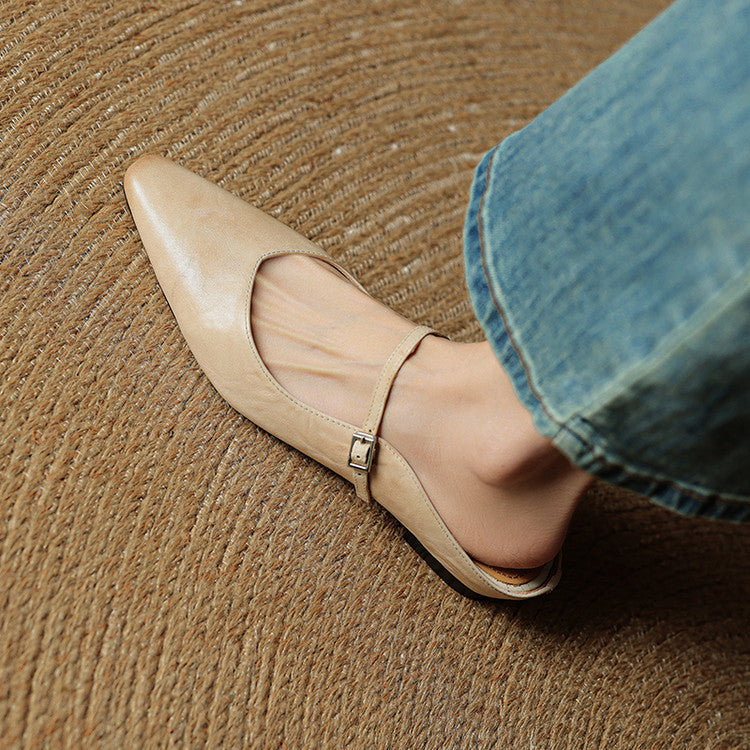 Marlowyn | Women's Leather Pointed Toe Ankle Strap Mule Flat