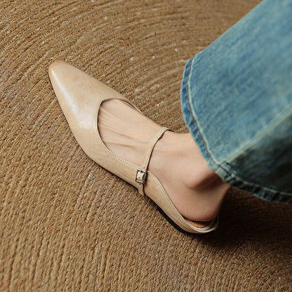 Marlowyn | Women's Leather Pointed Toe Ankle Strap Mule Flat