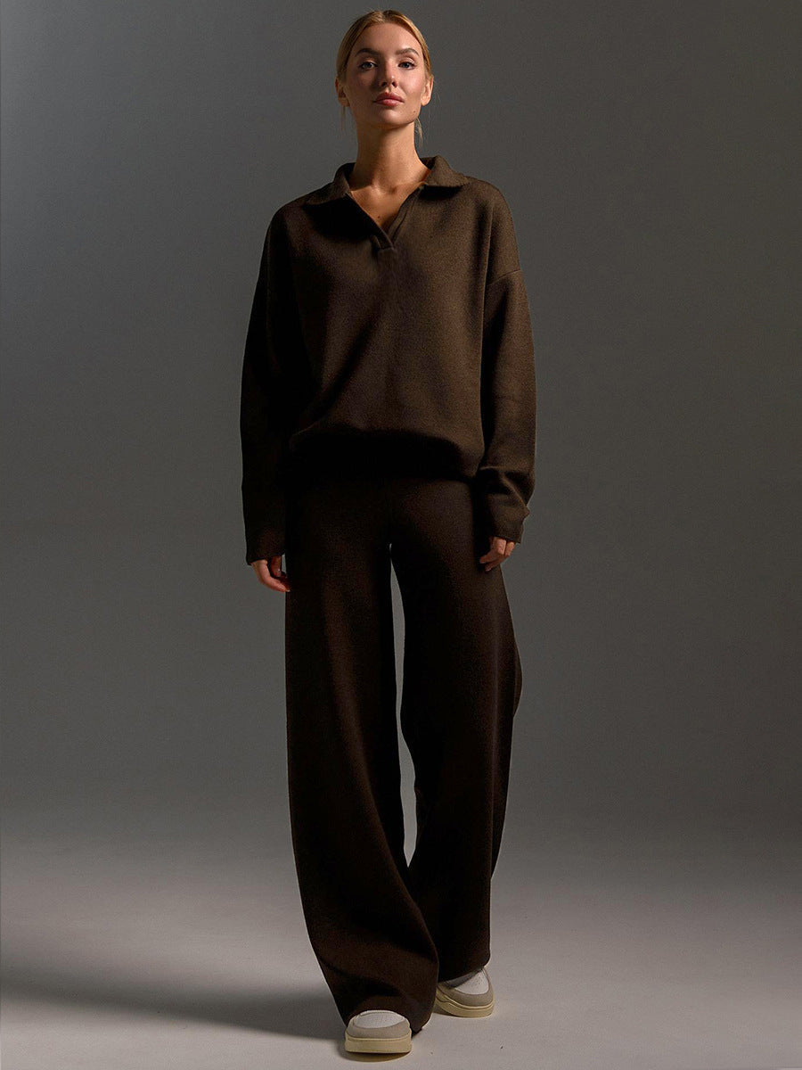 Indy | Women's Lounge Set Oversized Polo Sweater Wide Leg Trousers