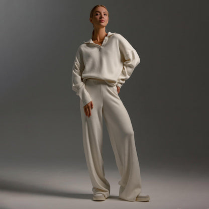 Indy | Women's Lounge Set Oversized Polo Sweater Wide Leg Trousers