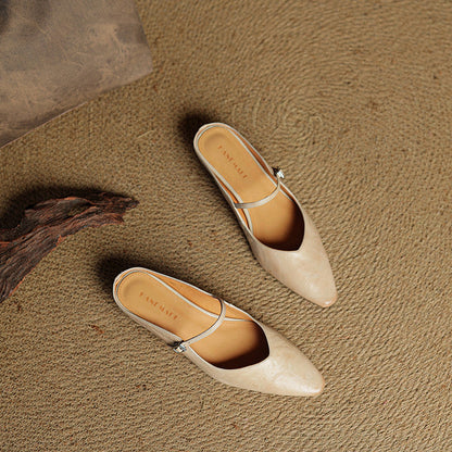 Marlowyn | Women's Leather Pointed Toe Ankle Strap Mule Flat