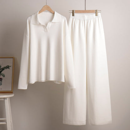 Indy | Women's Lounge Set Oversized Polo Sweater Wide Leg Trousers
