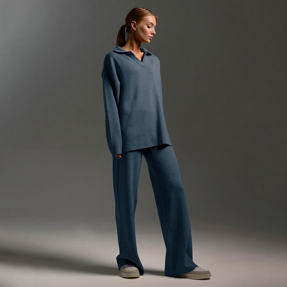 Indy | Women's Lounge Set Oversized Polo Sweater Wide Leg Trousers
