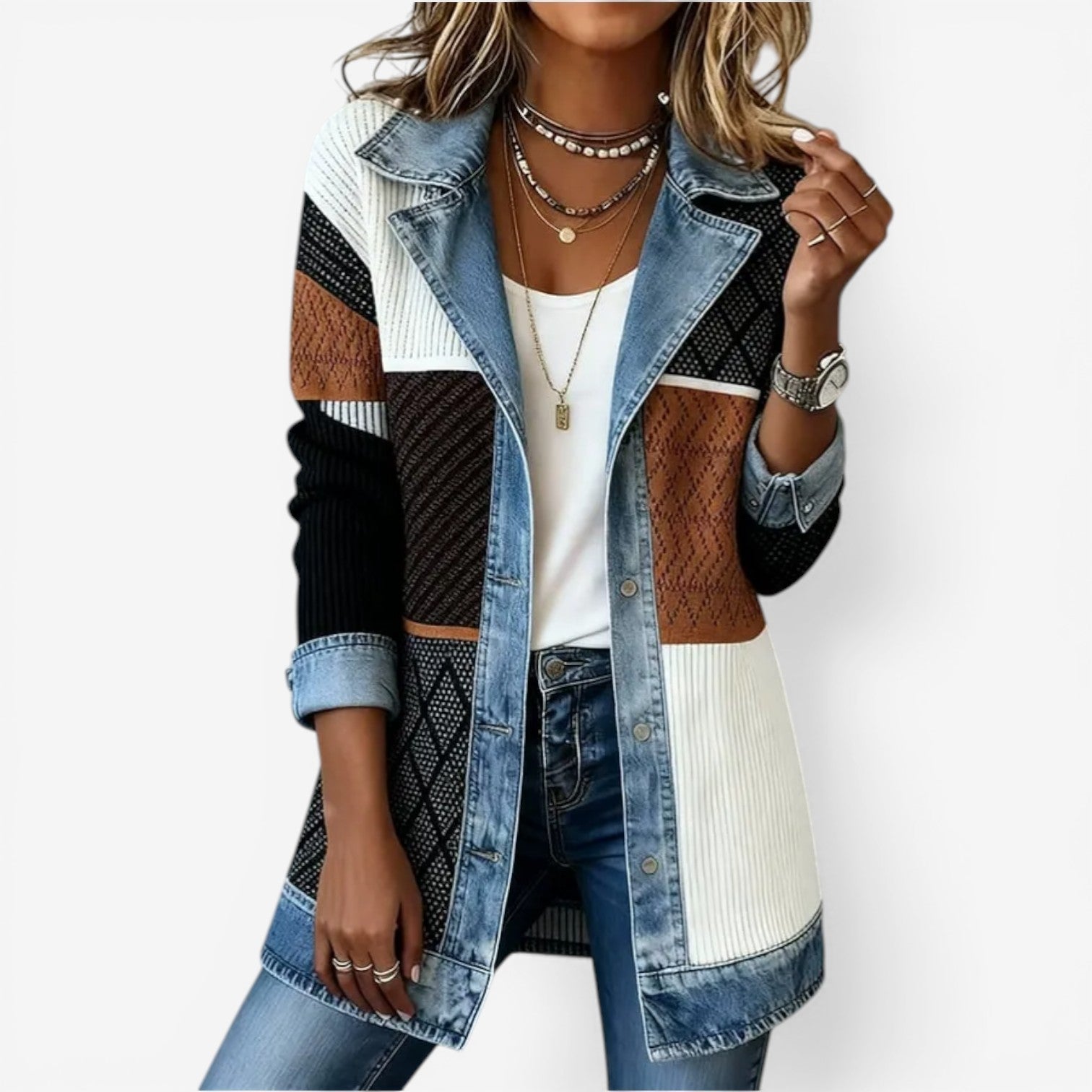 Maren | Women's Layered Collar Button Denim Jacket