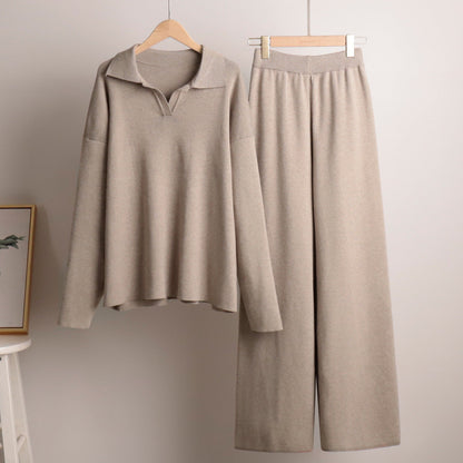 Indy | Women's Lounge Set Oversized Polo Sweater Wide Leg Trousers