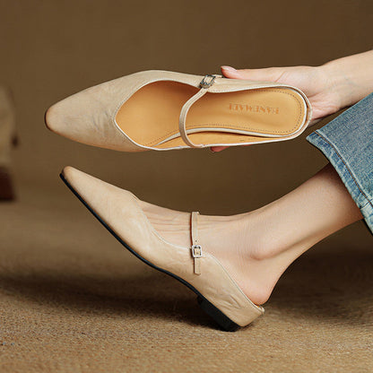 Marlowyn | Women's Leather Pointed Toe Ankle Strap Mule Flat