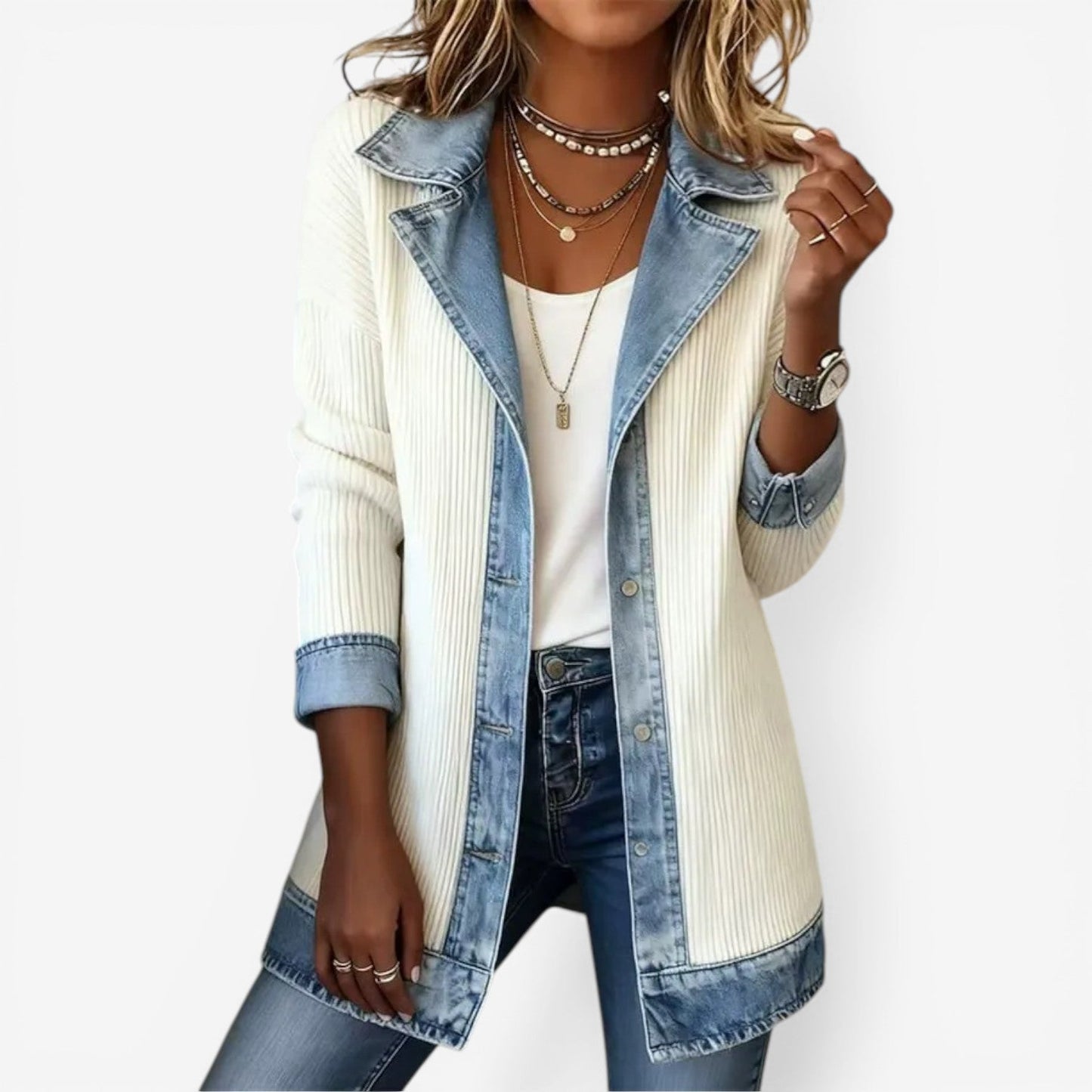 Maren | Women's Layered Collar Button Denim Jacket