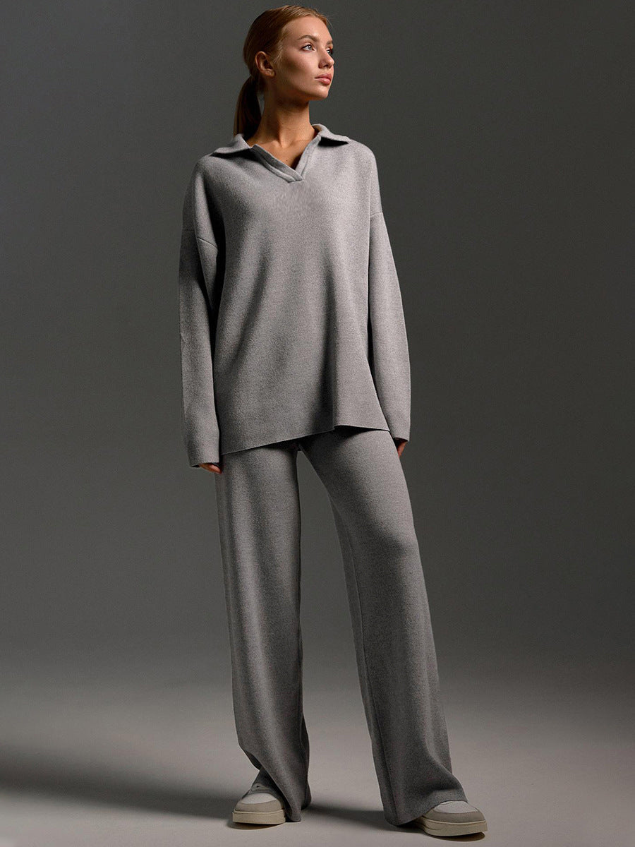 Indy | Women's Lounge Set Oversized Polo Sweater Wide Leg Trousers
