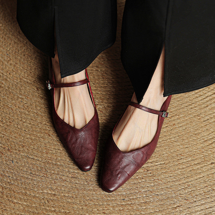 Marlowyn | Women's Leather Pointed Toe Ankle Strap Mule Flat