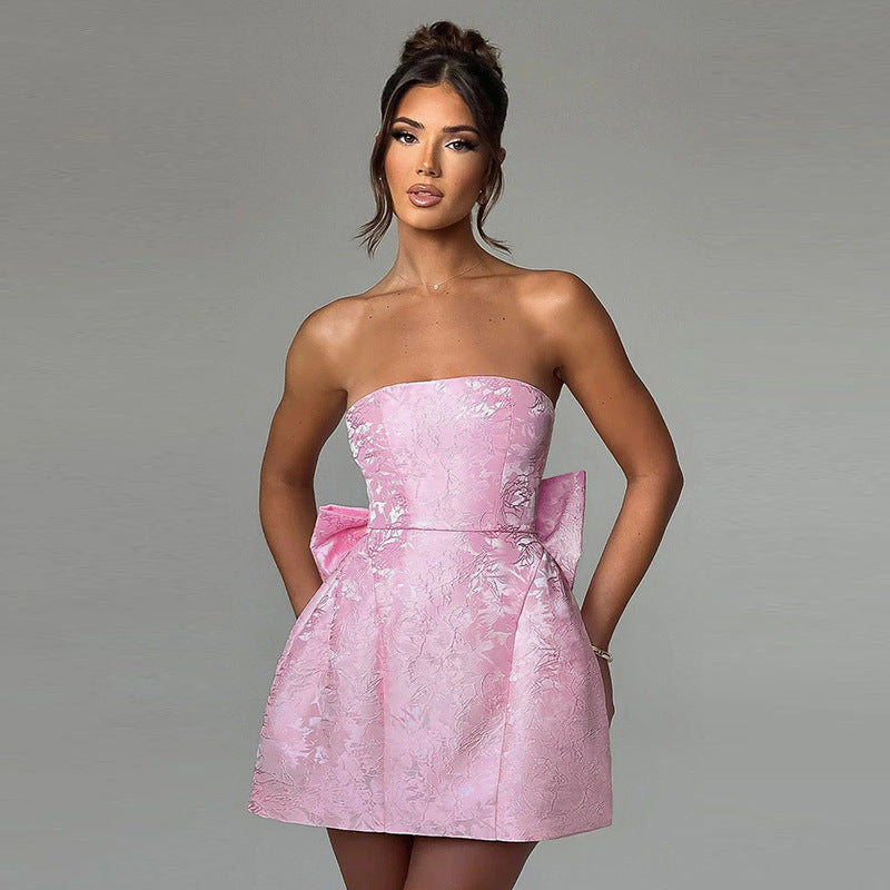 Violet | Strapless Floral Jacquard Mini Cocktail Party Dress