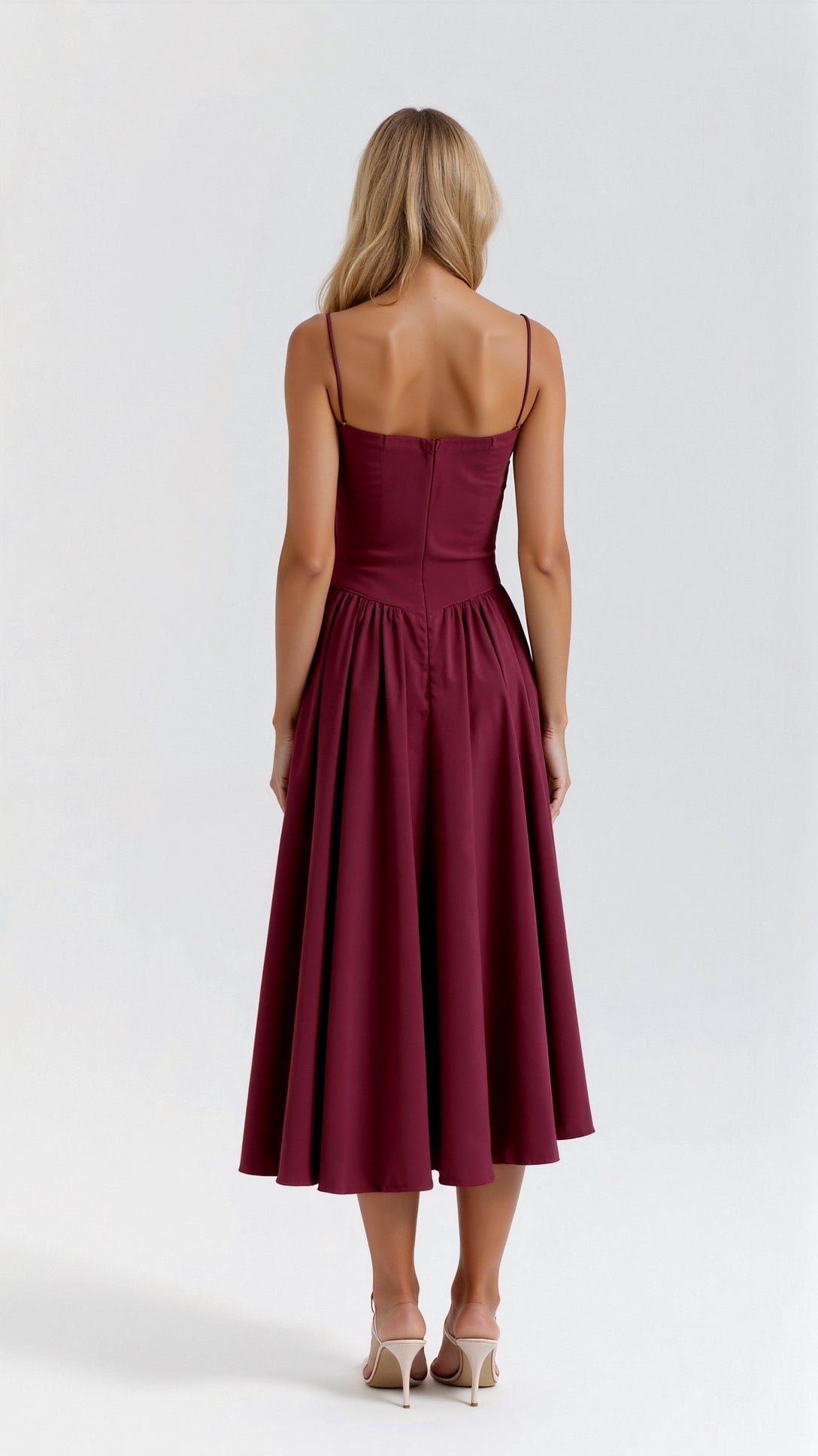 Odette | Corset Bustier Spaghetti Strap Pleated Full Skirt Midi Wedding Guest Dress