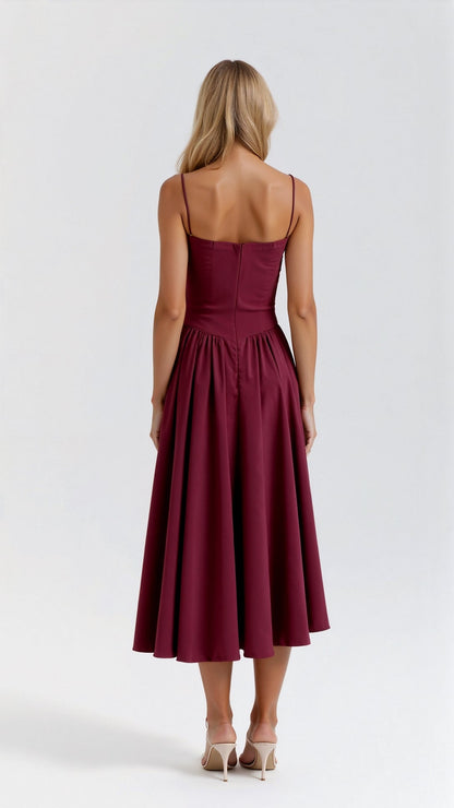 Odette | Corset Bustier Spaghetti Strap Pleated Full Skirt Midi Wedding Guest Dress