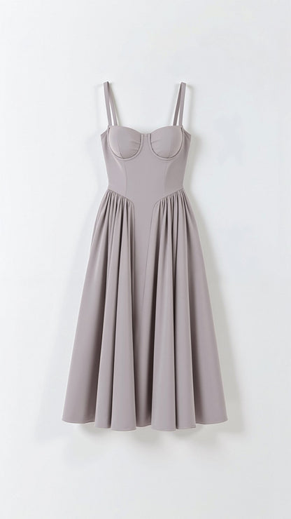 Odette | Corset Bustier Spaghetti Strap Pleated Full Skirt Midi Wedding Guest Dress