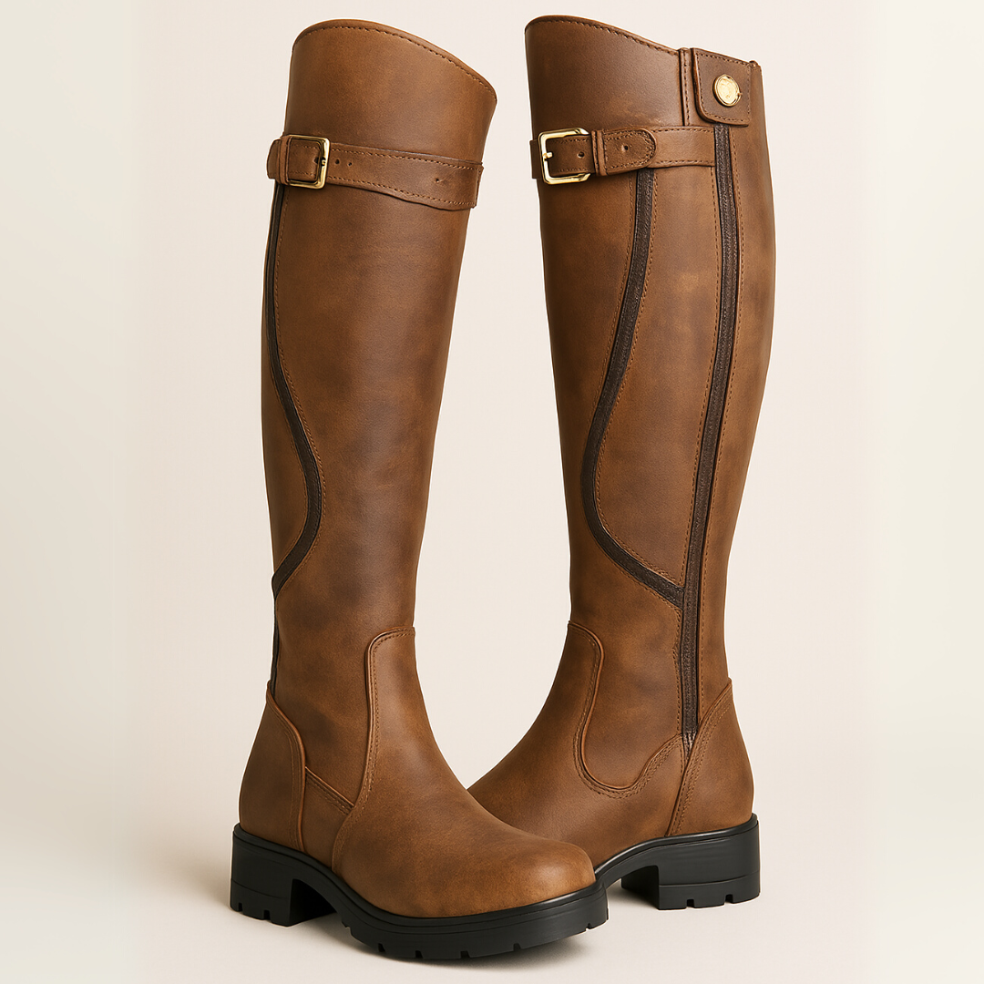 Maren | Women's Waterproof Leather Buckle Knee High Boot