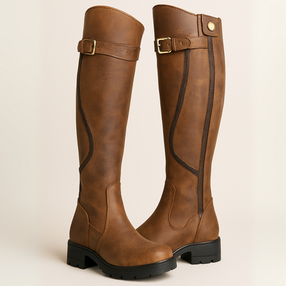Maren | Women's Waterproof Leather Buckle Knee High Boot