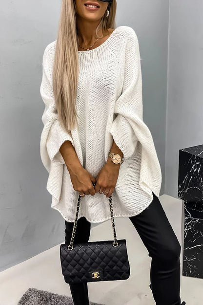 Marlebess | Women's Oversized Cable Knit Wide Sleeve Round Neck Sweater