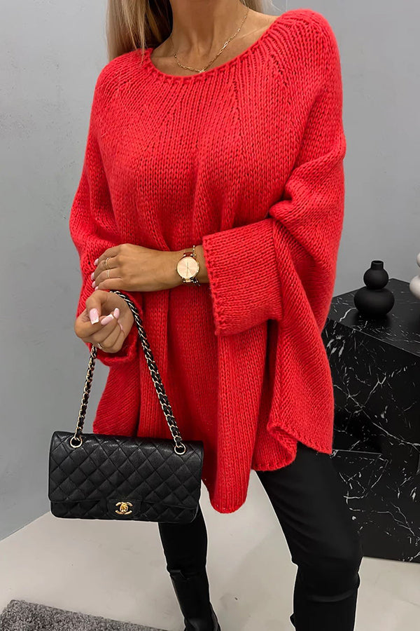 Marlebess | Women's Oversized Cable Knit Wide Sleeve Round Neck Sweater