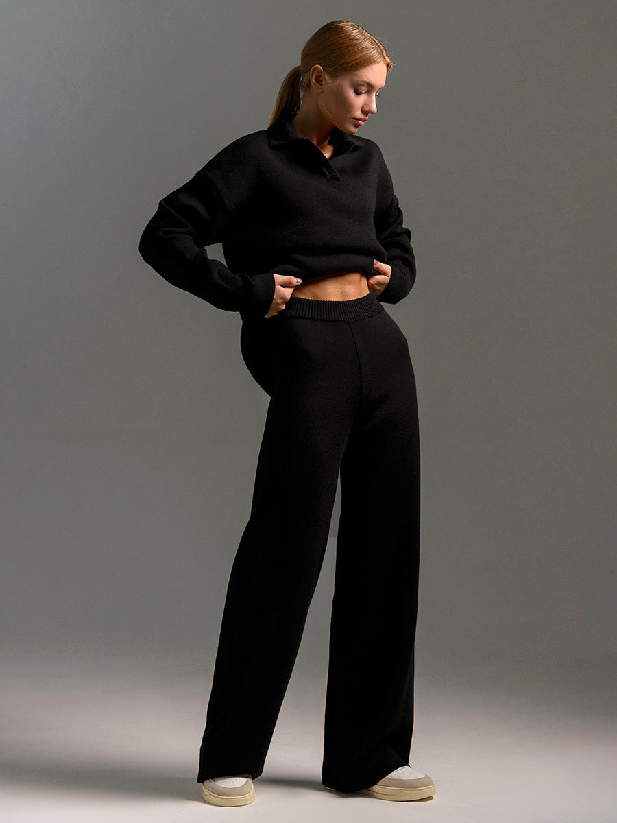 Indy | Women's Lounge Set Oversized Polo Sweater Wide Leg Trousers