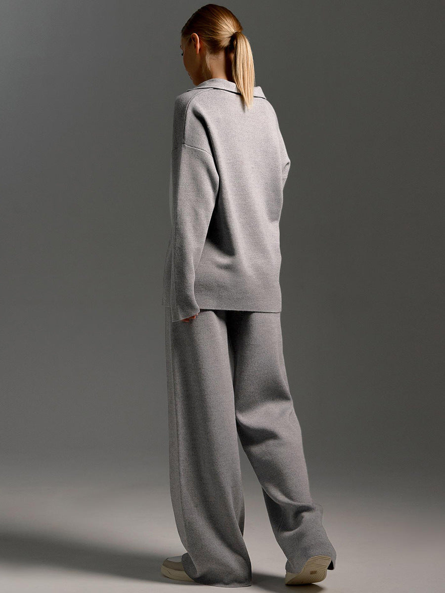 Indy | Women's Lounge Set Oversized Polo Sweater Wide Leg Trousers