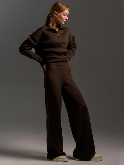 Indy | Women's Lounge Set Oversized Polo Sweater Wide Leg Trousers