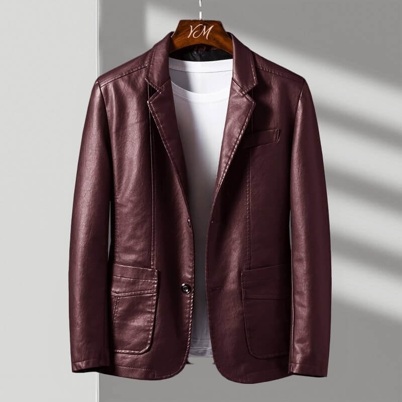 Lucian | Men's Faux Leather Tailored Two-Button Blazer Jacket