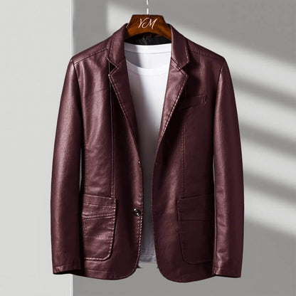 Lucian | Men's Faux Leather Tailored Two-Button Blazer Jacket