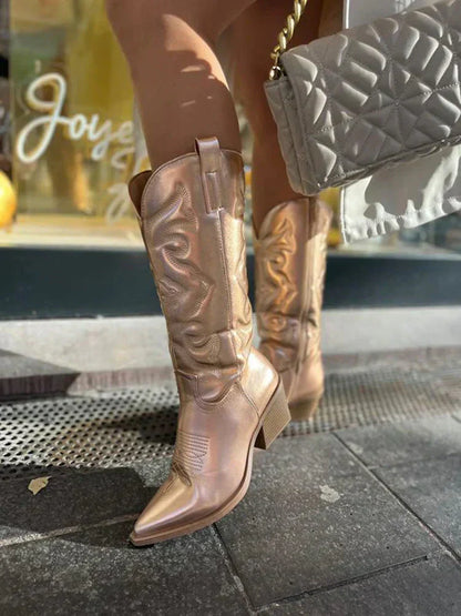 Peyton | Women's Metallic Western Embroidered Cowboy Boot