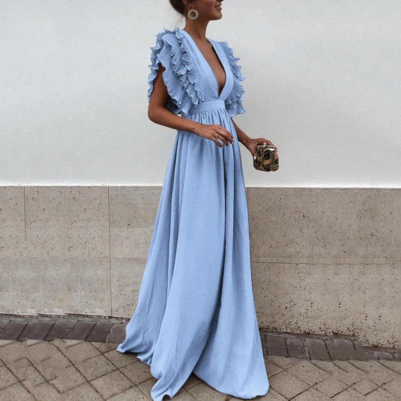 Beatrice | Women's Ruffled V-Neck Deep-V Maxi Dress